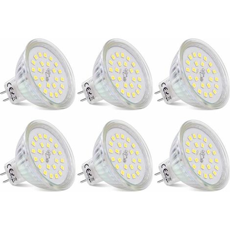 Ampoules LED GU5.3 MR16 12 V, 3,8 W (équivalent halogène 40 W), blanc froid 6 000 K, 430 lumens, non dimmables, lot de 6, classe énergétique E (1/4)