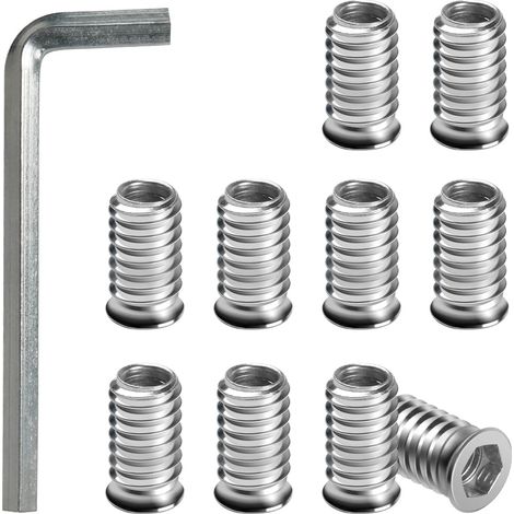 Insert Fileté Bois M6 x 20mm, 10 Pièces Douille Filetée Visser Écrous à Bois Acier au Carbone Zinc Intérieur Manchons a Visse Vis Tête, Inserts D'écrou Ecrou Hexagonal pour Meubles en Bois (1/5)
