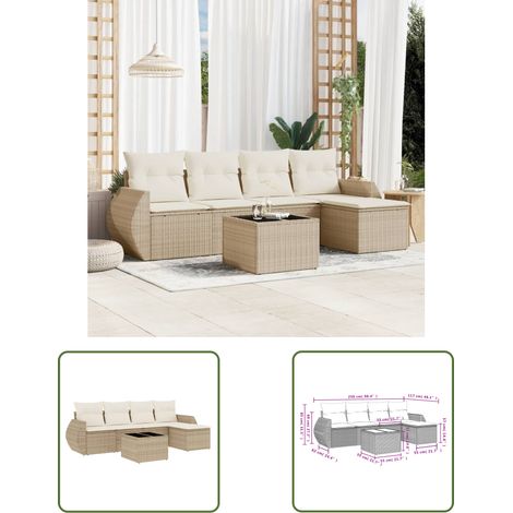 The Living Store Salon de jardin avec coussins 6 pcs beige résine tressée - Ensemble Salon De Jardin - Mobilier De Jardin - Canapé Jardin - Fauteuil Jardin - Table Basse Jardin (1/3)