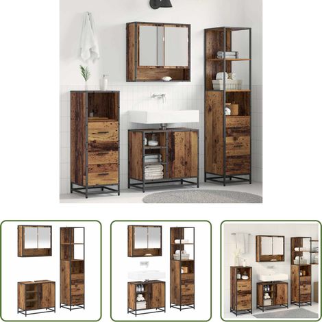 vidaXL Flachspiegel - Badezimmermöbel-Set mit Schubladen 3 pcs Altholz Holzwerkstoff (1/5)