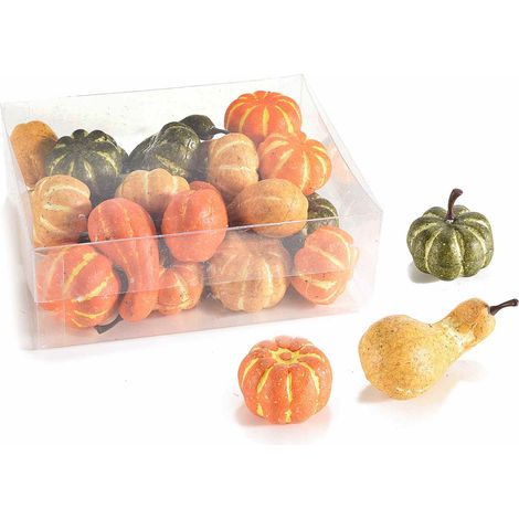 Zucche decorative artificiali in scatola da 24 pezzi, perfette per decorazioni autunno e Halloween, set da 4 pezzi, Da: Ø 3x2,5 H a: Ø 2,5x6 H