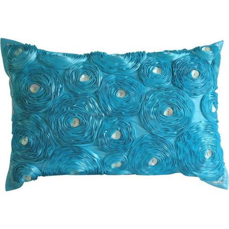 Türkisfarbener Lendenkissenbezug, 30 x 50 cm, hellblaues Rosenmuster, rechteckig – aquamarinfarbene Rose