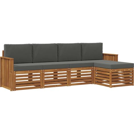 Set di divani da esterno con cuscino 5 pz Salotto da Giardino Naturale e Antracite (1/5)