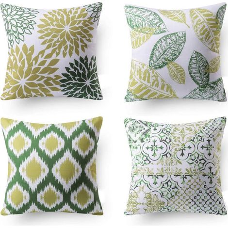 Lot de 4 40x40 cm housses de coussin décoratives housse de coussin lin vert motif géométrique housse de coussin, housse de coussin décorative pour la
