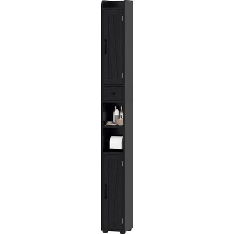 Colonne de salle de bain 2 portes compartiment ouvert étagères réglables porte-rouleau 20x20x185 cm Noir