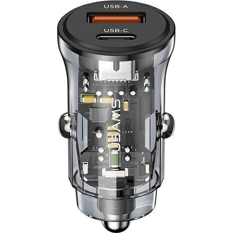 30W USAMS Kfz-Ladegerät Schnellladefunktion USB-C/USB Schwarz