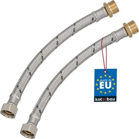 KOTARBAU® Lot de 2 Flexible Robinet 3/8" x 3/8" - Flexible Eau - Tuyau Robinet 20 cm - Mâle x Femelle - Rallonge Robinet Cuisine Flexible - Acier Inoxydable - Tuyau Flexible Plomberie (1/4)