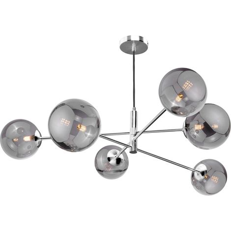 Dar Vignette Suspension Vignette à 6 lumières, chrome poli et verre fumé