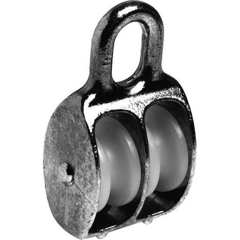 Polea doble de cuerda galvanizada de 8 mm con capacidad de hasta 250 kg.