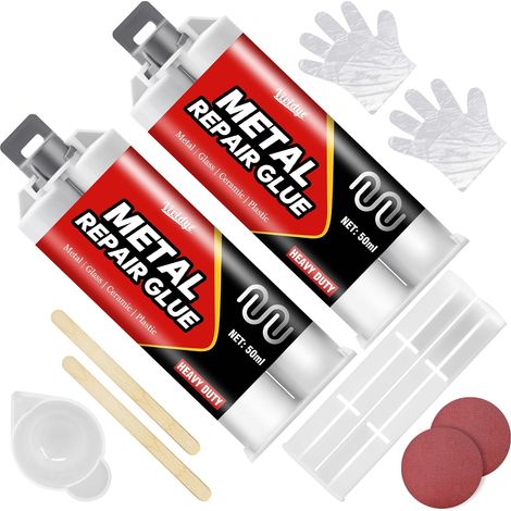 Colle époxy métal - Bi-composant - Colle métallique extra forte 100 ml pour souder et réparer les métaux, l'aluminium, l'acier inoxydable, les plastiques, la céramique, la colle à haute température et (1/5)