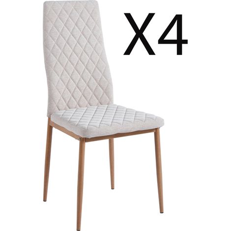 Lot de 4 chaises de salle à manger rembourrées en tissu coloris beige - Longueur 43 x profondeur 44 x hauteur 98 cm -PEGANE- (1/2)