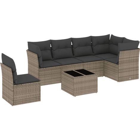 Maison Exclusive - 7-tlg. Garten-Sofagarnitur mit Kissen Grau Pol