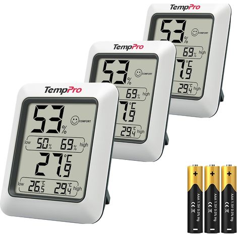 Thermomètre d'ambiance et hygromètre numérique, lot de 3 Enregistrement des valeurs min/max, idéal pour le bureau à domicile ou la chambre de bébé (1/5)