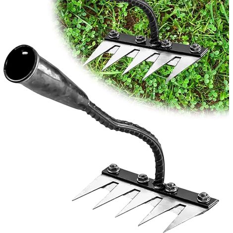 RâTeau De Jardin en Acier Au Carbone Robust - Outil De DéSherbage Et DéChaumage pour Jardinage - RâTeau en MéTal Durable pour Terre Et Pelouse (5 Dents) (1/5)