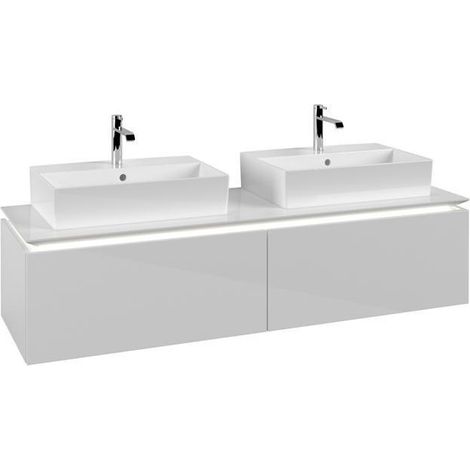 Meuble de rangement VB WTUS Legato B676 1600x380x500mm avec éclairage, 2 tiroirs pour 2 personnes, blanc brillant