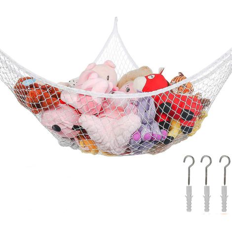 Grand hamac d'angle blanc en filet pour peluches (format jumbo) (1/4)