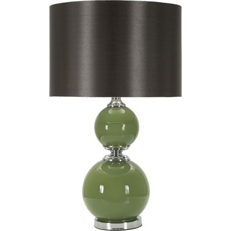 Lampada da tavolo Eva Two in vetro verde e grigio con paralume in tessuto — Ø 38 cm