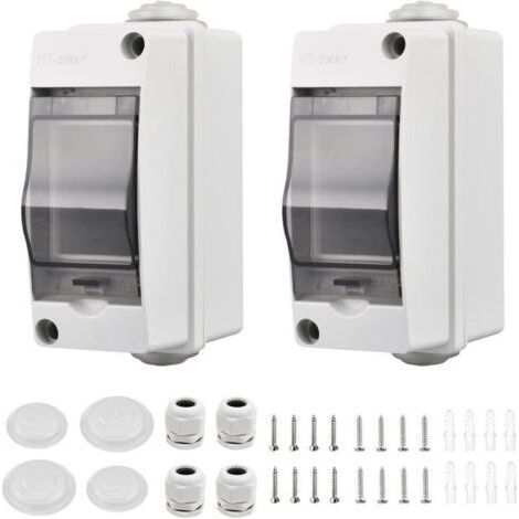 2 Pièces Coffret Electrique Etanche Petit, Coffret Electrique Etanche Exterieur IP65 2 Modules, Avec 2 Connecteurs, pour une Utilisation à l'extérieur, dans les Jardins, Sites Industriels (1/4)