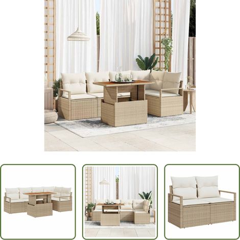 Gartentisch - Garten-Sofa-Set mit Speicher 6 pcs Beige Poly Rattan (1/5)