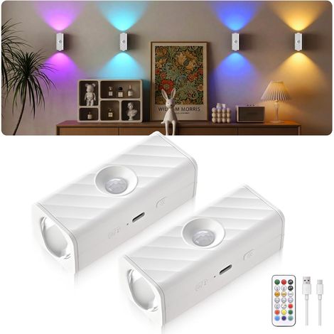 MERTTURM Wiederaufladbare LED-Schaufensterleuchte mit Bewegungsmelder, kabellose LED-Strahler mit Fernbedienung, 10 RGBW dimmbar & Timer, für Treppenhaus/Flur/Dekorative Beleuchtung – 2 Stück (1/5)