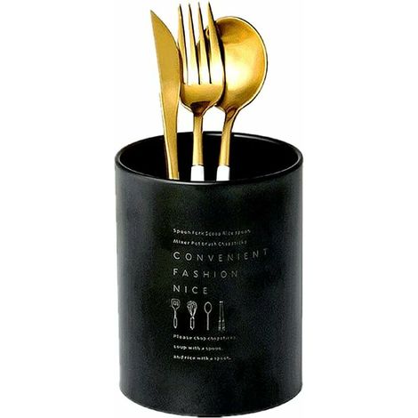 royaluxe - Porte-couverts en acier inoxydable pour ustensiles de cuisine, utilisé pour ranger les baguettes, cuillères, fourchettes, etc.-noir (1/5)