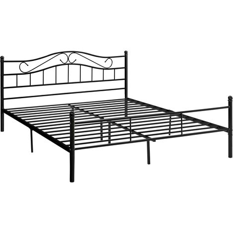 Letto matrimoniale con struttura in acciaio verniciato nero e rete a doghe in metallo 140 x 200 cm 030002670