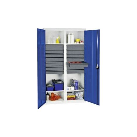 Armadio porta attrezzi e materiali Stumpf serie 3000 grigio chiaro / blu genziana + 14 cassetti 100 mm + divisorio centrale + 4 ripiani estraibili - 3004474