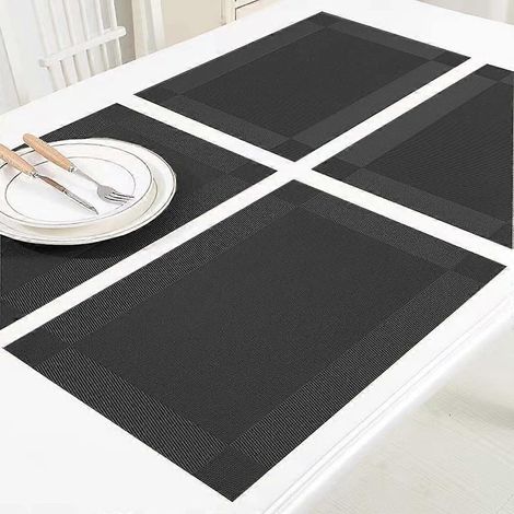Sets de table noirs en PVC, lot de 4 - Résistants à la chaleur, lavables et antidérapants (1/4)