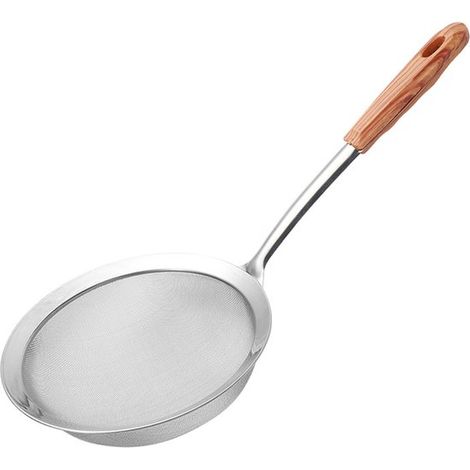 Colador de malla fina de acero inoxidable, colador de cocina con mango de madera para arroz, aceite, pasta, fideos, verduras, 38 x 13,5 cm (1/3)