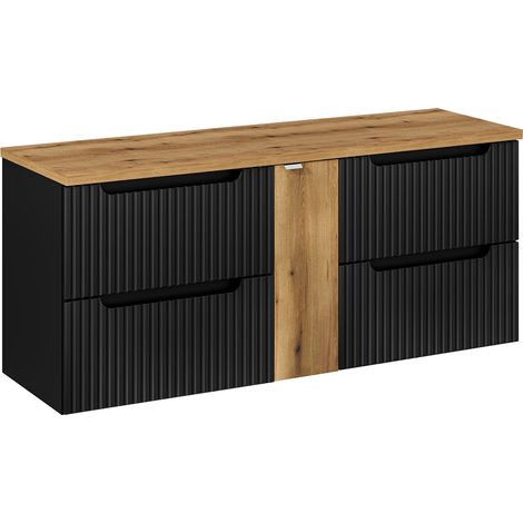 Mueble bajo lavabo 140cm 4 cajones encimera Riva Negro y Madera (1/4)