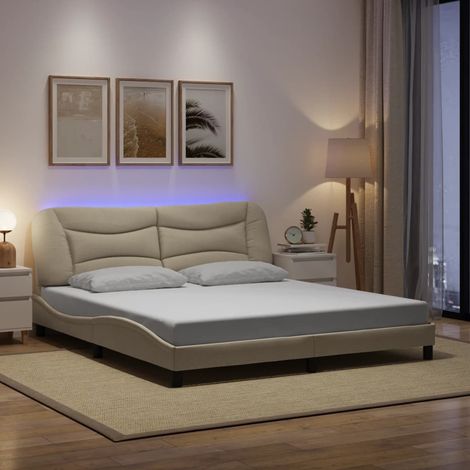 vidaXL Giroletto con LED senza Materasso Hvar Crema 180x200 cm in Tessuto (1/5)