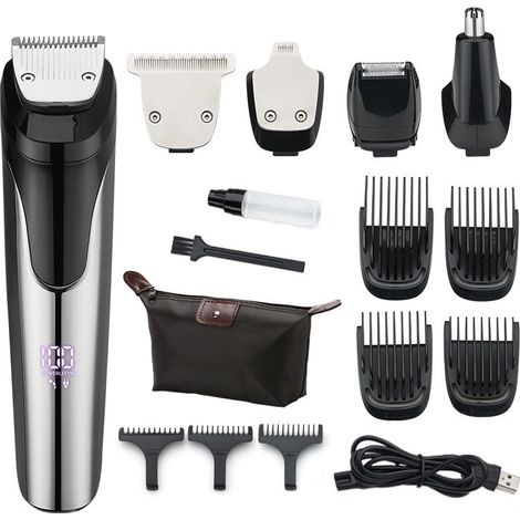 Ensemble tondeuse et rasoir, Métal, 5 en 1, USB, Noir (1/5)