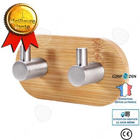 CONFO® Crochets rangée crochets en bois de bambou en acier inoxydable cuisine bain derrière la porte crochets adhésifs sans pour ma-Ywey (1/4)