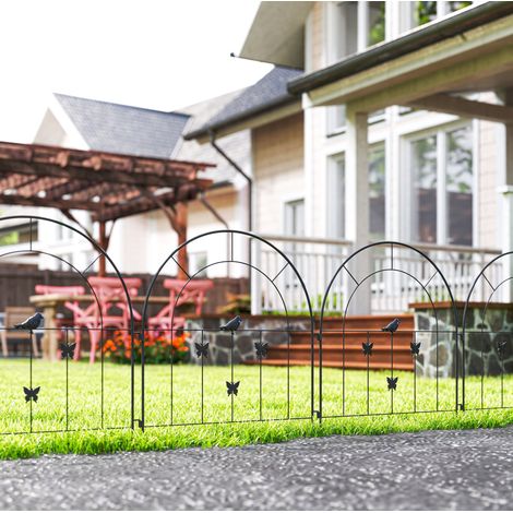 Clôture de jardin 300x70 cm noire en acier avec motifs décoratifs et montage sans outil (1/5)