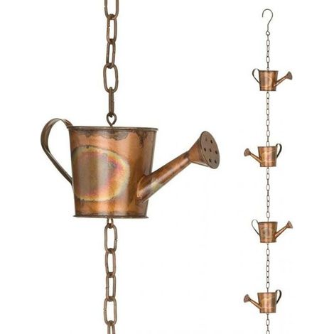 Chaîne de pluie décorative en métal 1m – Forme de papillon – Finition cuivre flammé – Pour gouttières et carillons éoliens (1/5)