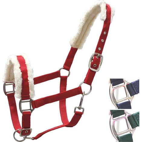 Full, blu: Cavezza doppia regolazione in nylon con fodera in agnello sintetico e fibbie nichelate