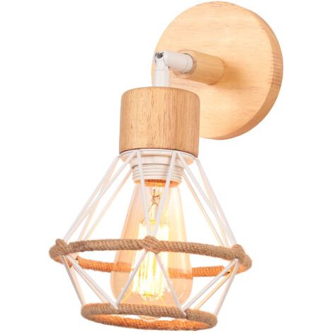 royaluxe- Lampe Murale Rétro Blanc Applique Murale En Bois Vintage, Applique Murale Moderne Et Minimaliste, Pour Chambre À Coucher, Bureau, E27 (1/5)