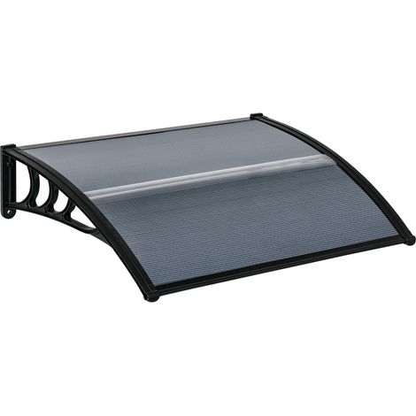 Vordach für Haustür 100 x 75 cm Pultbogenvordach Überdachung aus Aluminium und Polycarbonat Pultvordach mit UV Schutz Haustürvordach für Balkon, Sonnenschutz, Regenschutz, Schwarz