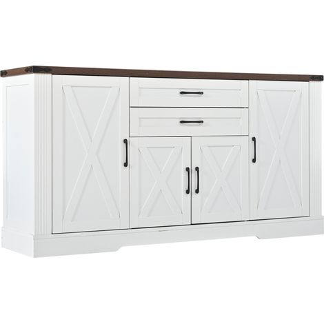 Aparador con encimera 160x39x81,5 cm blanco MDF y tablero de partículas con 4 puertas y 2 cajones (1/5)