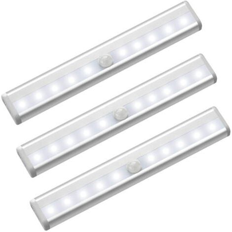 Lot de 3 lampes LED sans fil avec détecteur de mouvement et bande magnétique pour placard, penderie, escalier, maison, bureau – Argent (1/5)