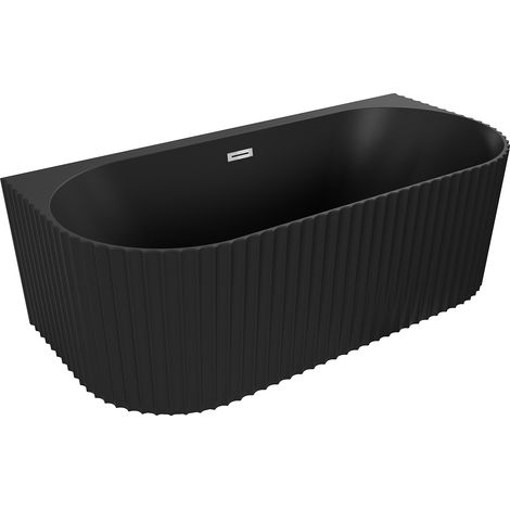 Mexen Sella bañera exenta adosada acanalada 170 x 80 cm, negro mate, rebosadero cromo - 52711708071-01 (1/3)