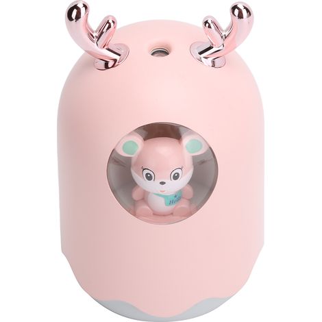 Humidificateur d'air silencieux avec lumière d'ambiance colorée, prise USB, nano brumisateur en forme de corne de cerf de Noël (rose) (1/5)