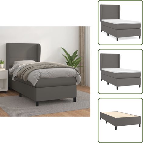 Boxspringbett mit Matratze Grau 90x200 cm Kunstleder - Boxspringbett - Doppelbett - Bettenrahmen - Kunstlederbett - Graues Bett (1/5)