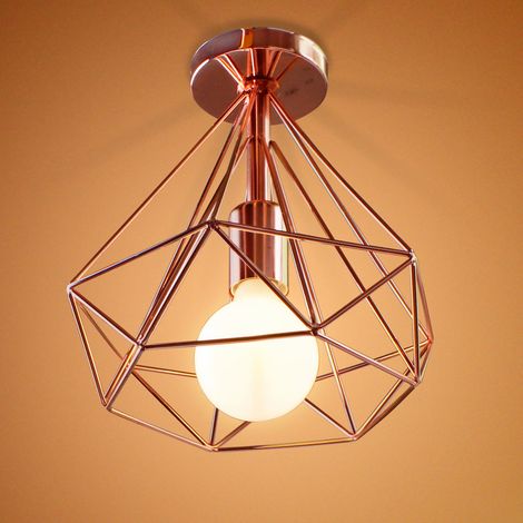 Vintage Gabbia Diamante Plafoniere Oro Rosa Lampadari a Sospensione Industriale in Metallo Lampadario Creativo per Loft Home Office Ristorante Caffè 25CM (1/4)