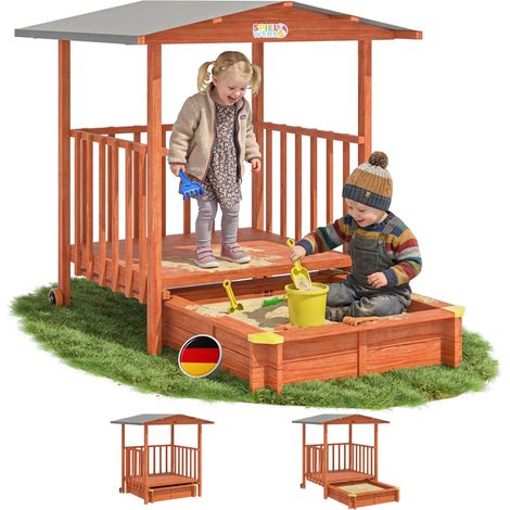 Spielwerk® Arenero de varios tamaños Techo corredizo Protección UV 50+ Lona para arenero Niños Arenero Exterior Madera Impregnada Jardín Suelo de madera Merle (de)