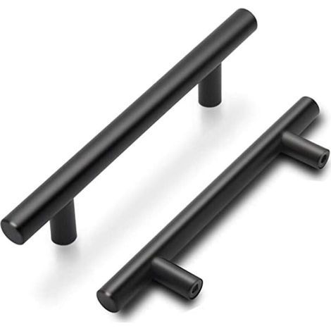 Lot de 5 Poignées Meuble Noires Poignées de Porte Cuisine Noires Poignées de Meuble Cuisine Noires avec Finition Mate en Acier Inoxydable Entraxe 96mm (1/5)