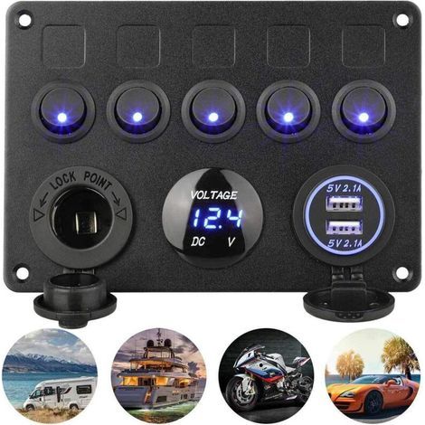 5-position rocker switch panel, electrical panel, suitable for marine and automotive applications, waterproof, 12V/24V, trucks, trailers, SUVs, motorhomes (1/4)