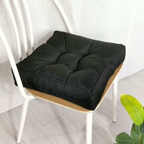Coussin Chaise - 40 x 40 x 10 cm - Coton - Intérieur Extérieur - Noir - 1 Pièce (1/4)