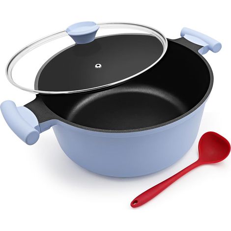28cm Casserole Pot with Lid, Large 7L Non Stick Saucepan Healthy for All Types of Cookers with Double Handle - Blue (1/5)