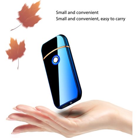 Briquet électrique d'extérieur coupe-vent sans flamme, rechargeable par USB double face, bleu